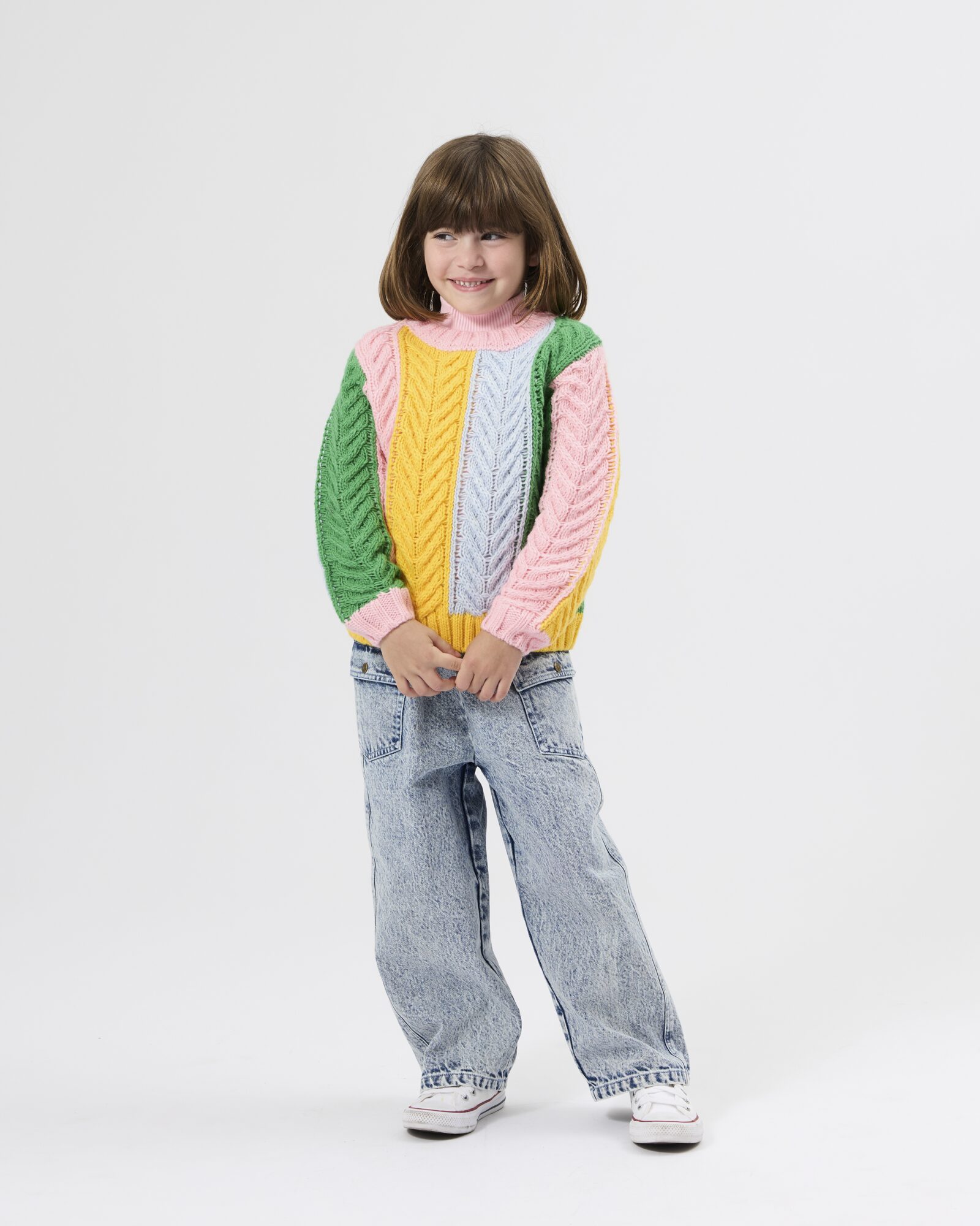 Goldie + Ace cable knit sweater - pastel colour block