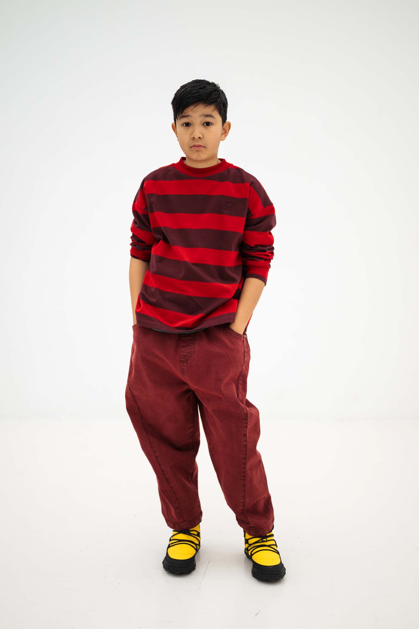 Repose AMS boxy sweater - rusty mulberry block stripe - Afbeelding 4
