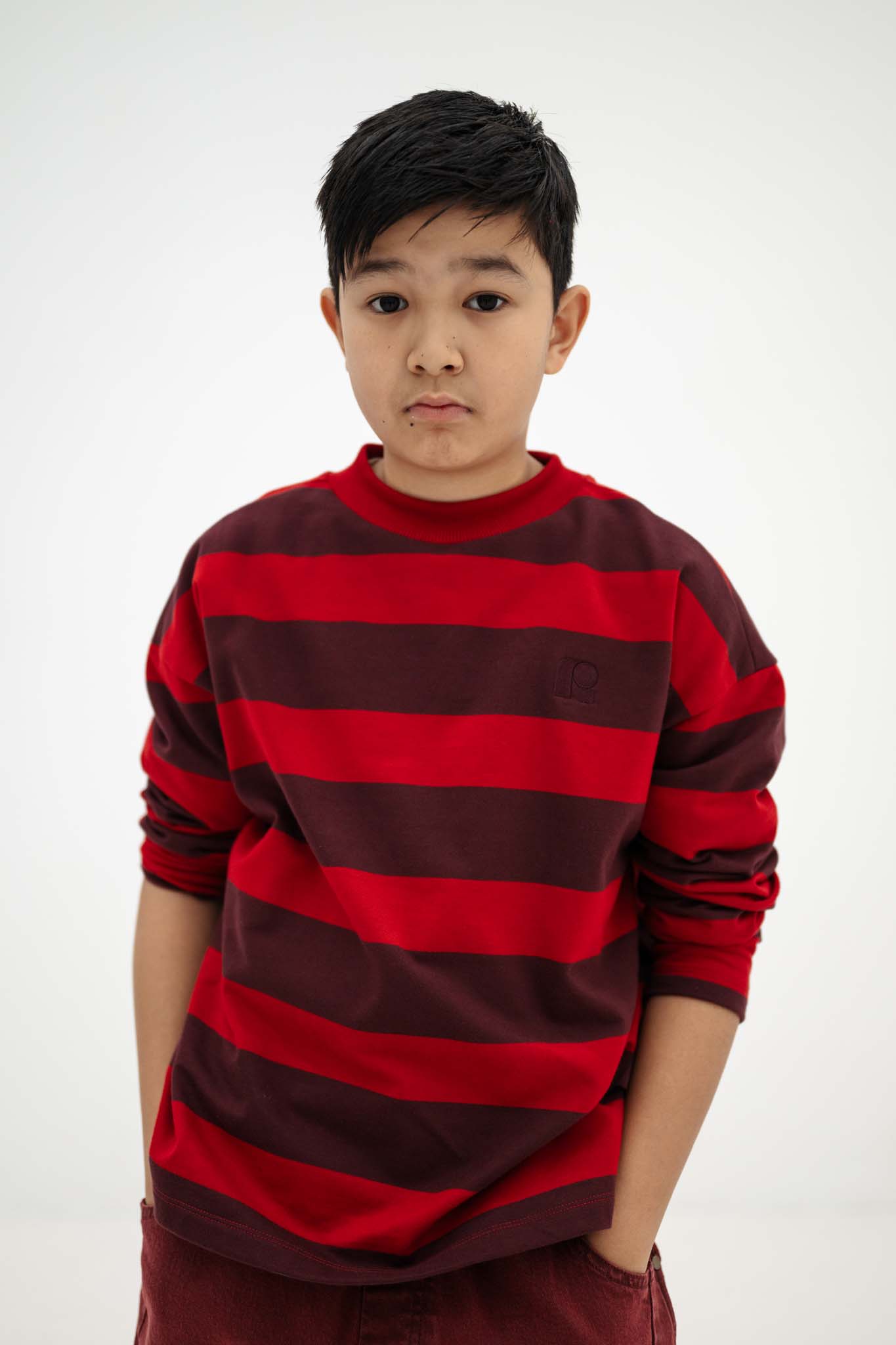 Repose AMS boxy sweater - rusty mulberry block stripe - Afbeelding 3