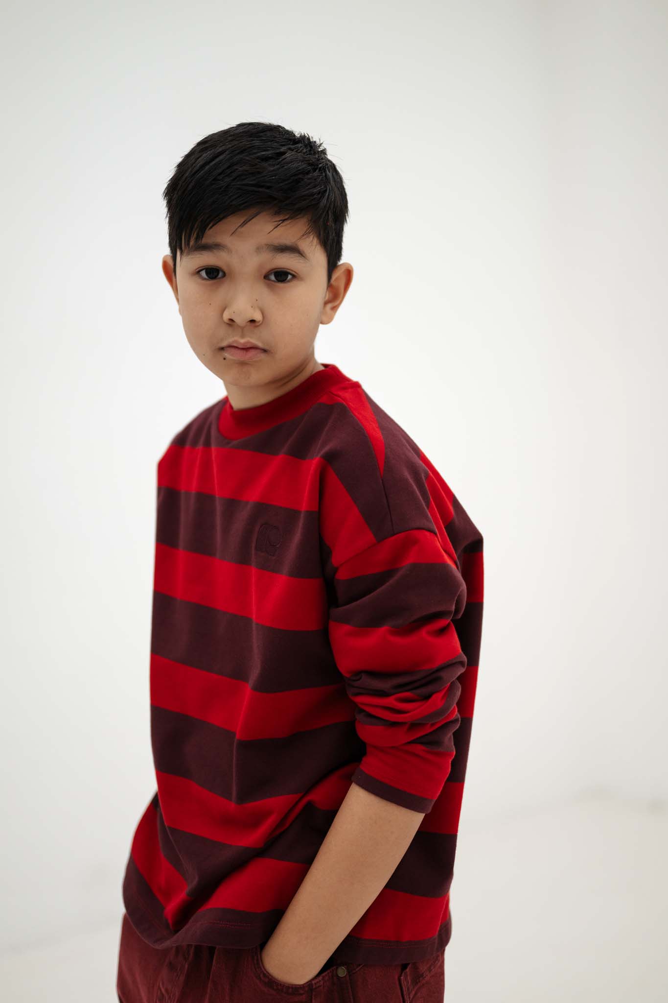 Repose AMS boxy sweater - rusty mulberry block stripe - Afbeelding 5