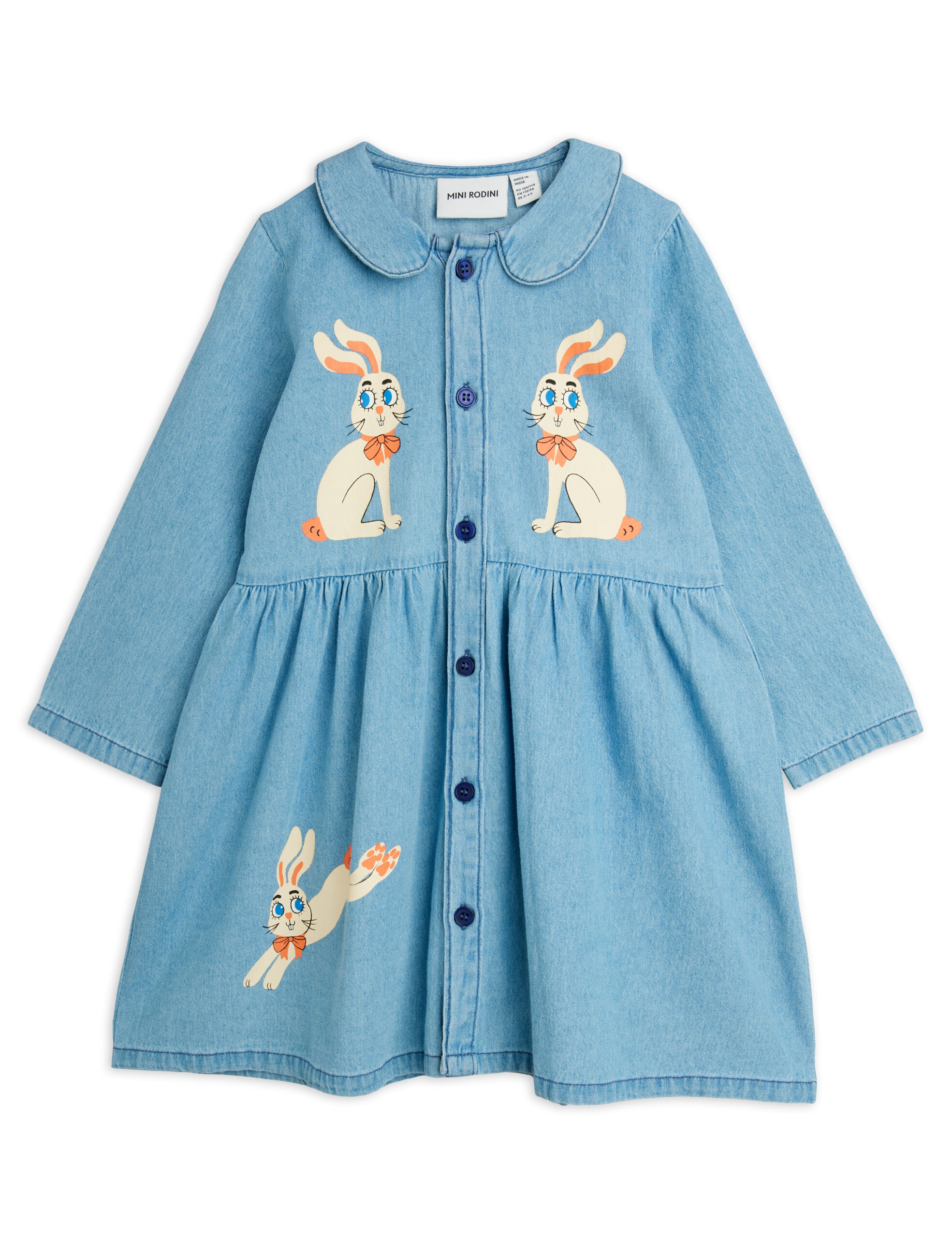 Mini Rodini denim woven dress - rabbit