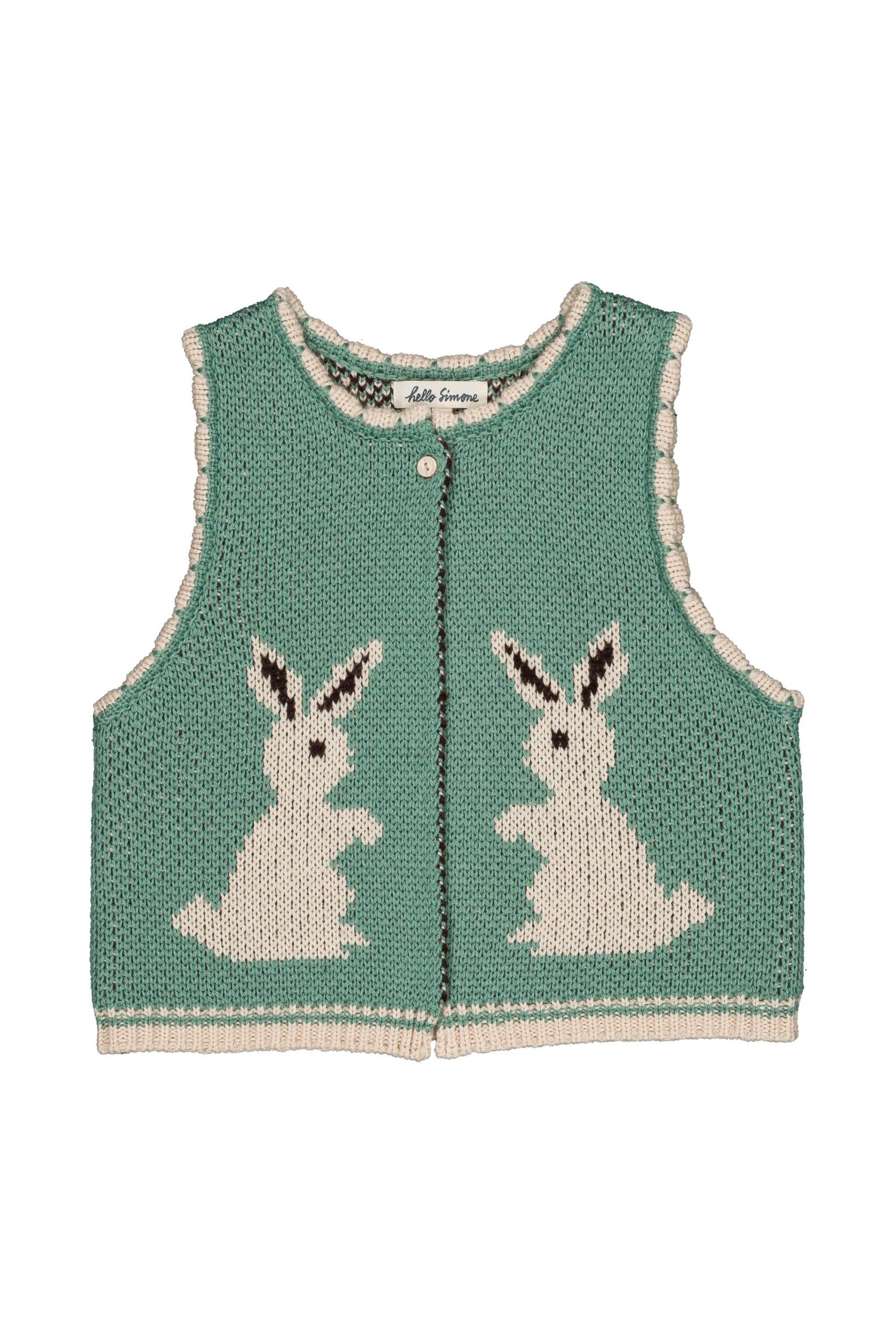 Hello Simone penny vest - rabbit aqua