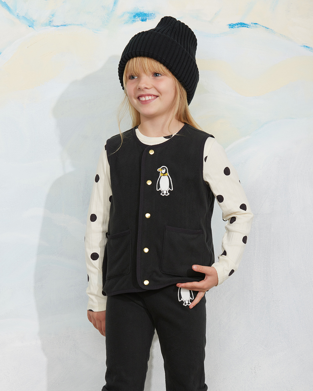 Mini Rodini microfleece vest - penguin patch